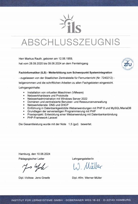 Zertifikat Fachinformatiker (ILS) - Weiterbildung zum Schwerpunkt Systemintegration